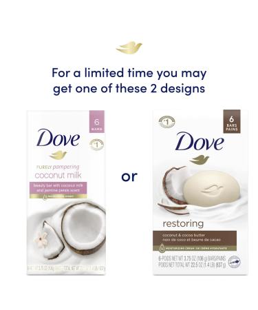 Dove Purely Pampering Coconut Milk & Jasmine Petals Beauty Bar - 6 Bars (3.75 oz each) - Moisturizing Soap for Soft Skin - Buy Online on SooperMarket.com