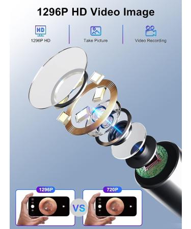 Wireless 1296P HD Ear Wax Removal Tool with Camera and LED Lights - Waterproof Otoscope for iPhone & Android - Black - Buy Online on SooperMarket.com