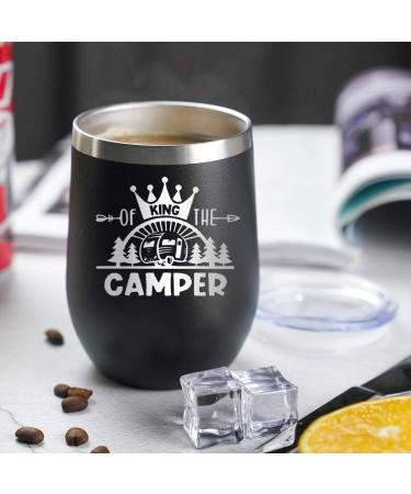 Coolertaste King Of The Camper Wine Tumbler - 12oz Happy Camper Gift for Campers Outdoors - RV Hiking Camping Coffee Mug - Buy Online on SooperMarket.com