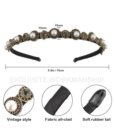 NAIHOD 3 Pcs Pearls Rhinestones Thin Headbands for Women - Luxury Vintage Hair Bands - Buy Online on SooperMarket.com