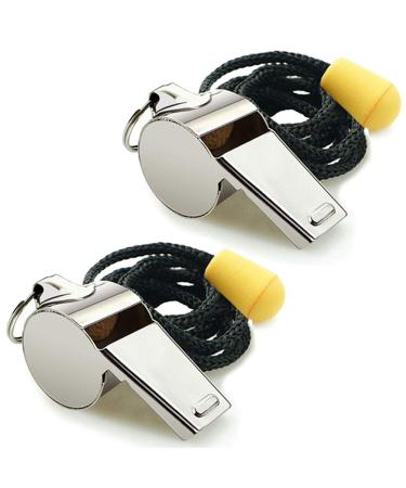Hipat Whistle 2 Pack Stainless Steel Sports Whistles with Lanyard Loud Crisp Sound Whistles Great for Coaches Referees and Officials Silver(Stainless Steel)
