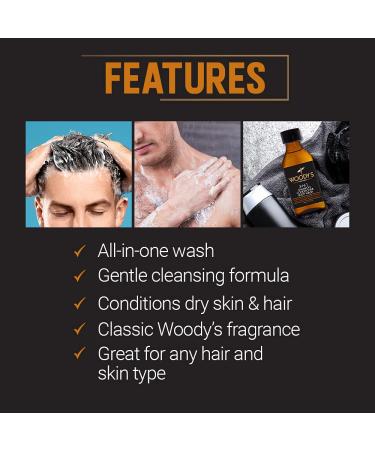 Woody's 3-in-1 Shampoo Conditioner & Body Wash for Men - Travel Size with Marine & Cucumber Extracts 1.7 Fl Oz - Buy Online on SooperMarket.com