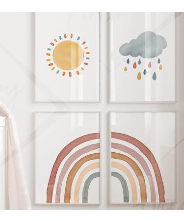 Happyarts A4 Poster Set - Hand-Painted Boho Sun Rainbow & Cloud Decor for Kids' Room | Perfect Baby Room Wall Art - Buy Online on SooperMarket.com