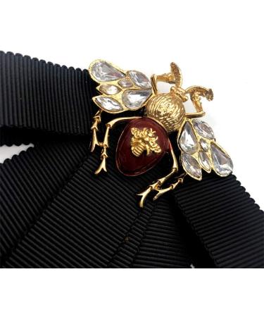 Lijun Vintage Ribbon Bowtie for Women | Big Bowknot Necktie with Bee Crystal Brooch | International Shipping Available - Buy Online on SooperMarket.com