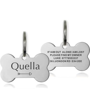 ID Tag Small Large Personalised ID Tag for Pet Dog Doggy Cat Kitten Kitty Puppy Engraved Dog ID Tag (Silver Bone) - Buy Online on SooperMarket.com