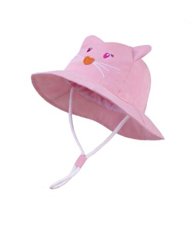 LANGZHEN Beach Sun Protection Hat for Baby Girls Adjustable Toddler Kids Hat Wide Brim Summer Play Hat with Chin Strap Pink - Cat L