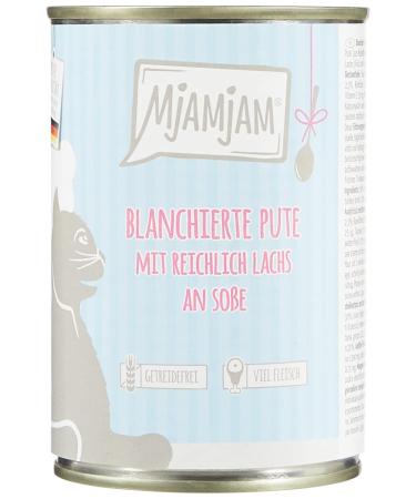 Mjamjam - Premium wet food for cats - blanched turkey with plenty of salmon on sauce 380g 6 -pack (6 x 380g) natural lamps with extra meat PUTE + salmon 380 g (6 Pack)