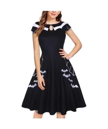 Medieval Little Black Dress Gothic Retro Midi Dress Lolita Black Lace Dress Casual Cocktail Dresses for Women Summer (Black, XXL) XX-Large Black