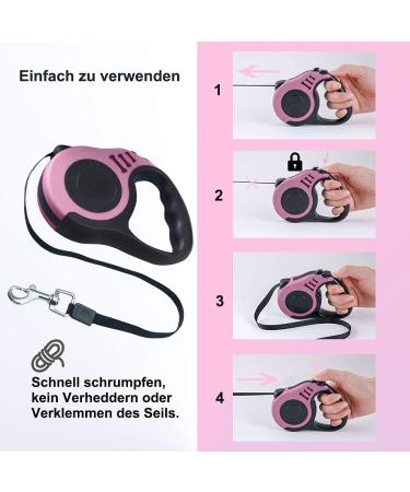 5m Retractable Dog Leash - Perfect for Small Medium & Large Dogs | Pink Color - Durable & Stylish - Buy Online on SooperMarket.com