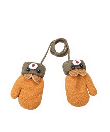 AIDIER Baby Winter Mittens Knitted Gloves with Fleece Lined Hang Neck Mittens for Baby Boyes Girls 0-3 Years Yellow