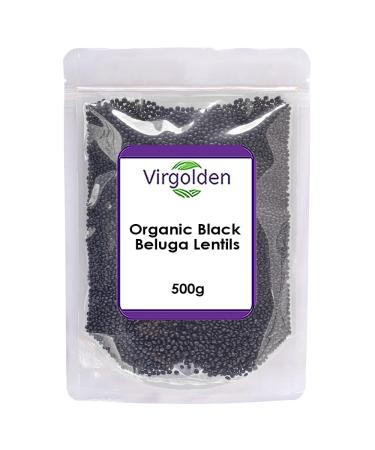 Organic Black Beluga Lentils 500g by Virgolden Organic - Great for Tacos Curries Stews Soups Superfood Low Fat High in Protein Source of Fibre