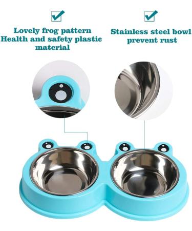 Premium Stainless Steel Double Pet Bowls | No-Slip Cute Modeling | Sky Blue | For Dogs, Cats, Rabbits, and Other Pets - Buy Online on SooperMarket.com
