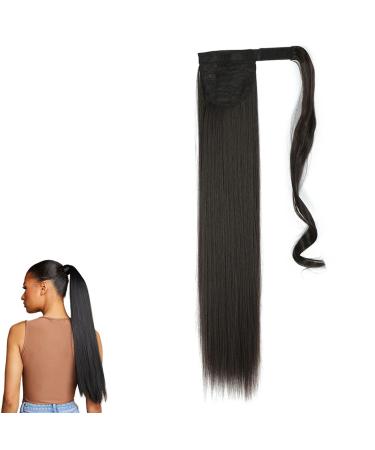 prinfantasy Halo Extensions Resistant Fiber Soft Wigs Wrap Around Ponytail Extension Long Straight Tie Pony Tails Hair Extensions for Women Hair Wig 22 Inch MW105 GBMW105 22 inch