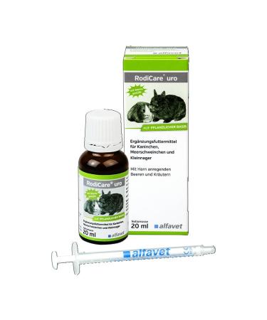 Alvafet Rodicare Uro supplementary feed for reducing urinary stone formation for rabbits guinea pigs and small rodents 20ml dosing syringe