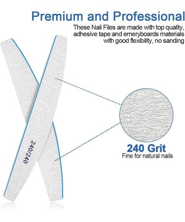12 PCS Professional Nail File - 240/240 Grit Emery Boards for Natural Nails - Washable Fine Grit Manicure Tools for Home and Salon Use - Buy Online on SooperMarket.com
