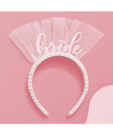 xo, Fetti Bachelorette Party Decorations Pearl Bride Headband | White Headpiece Bridal Shower Gift, Bridesmaid Favors