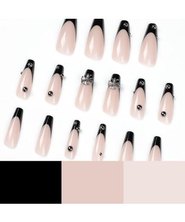 MISUD Long Press On Coffin Fake Nails - 24PCS Glossy French Tip Rhinestone Acrylic Nails for Women - Buy Online on SooperMarket.com