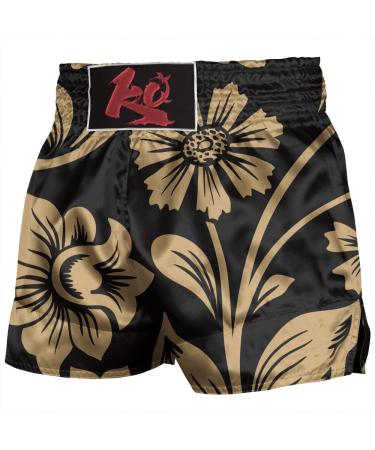 Muay Thai Boxing Shorts Fashion Flower Championships Athelets Training Fight MMA Boxer Boxing Trunks X-Large Black