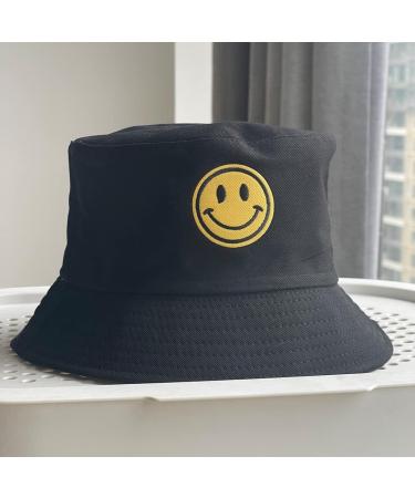 Anroll Unisex Smiling Face Embroidered Bucket Hat | Black Sun Hat for Men and Women - Buy Online on SooperMarket.com