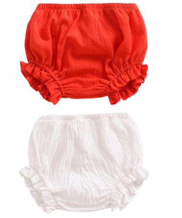 AYIYO Unisex Toddler Diaper Cover - Newborn Baby Girls Boys Kids Linen Bloomer Shorts 2Pcs 12-24 Months Red+white