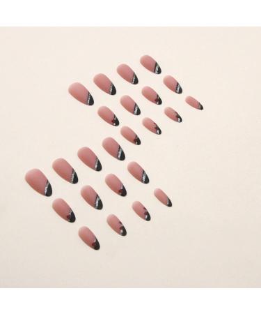 Justotry 24 Pcs Gold Swirl Stiletto False Nails Short with Heart French Press on Nails - Nail Glue Included | Almond Stick on Nails for Women - Black & Heart Design | Nail Art Fake Nails - Buy Online on SooperMarket.com