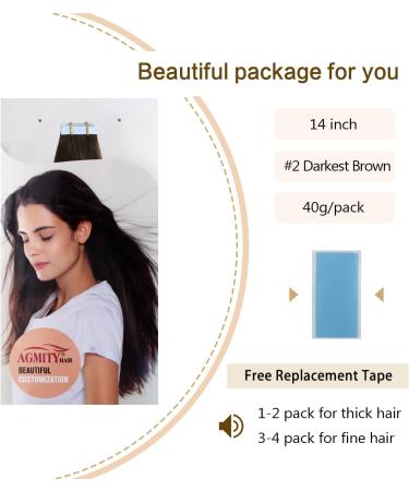 AGMITY Tape in Human Hair Extensions Darkest Brown 14 20pcs - Seamless Skin Weft Tape Ins - 40g Invisible Straight Real Human Hair - Buy Online on SooperMarket.com