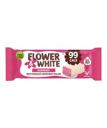 Flower & White Raspberry & White Chocolate Mallow Bars (15 Pack) Low Calorie Under 100 Calories Per Bar Vegetarian Gluten-Free 30% Less Sugar High In Fibre 15 x 30g