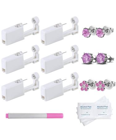 6 Pack Ear Piercing Kit Disposable Self Ear Piercing Gun No Pain Ear Piercings Gun Kit Tool (rose pink)