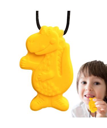 Sensory chewing chains-creative silicone dinosaur-shaped bite chain |Cauhal chain for children portable fidget toys bite chain for sensory children Bexdug yellow