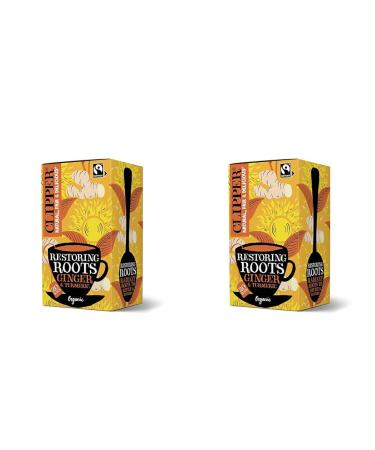 Clipper Organic Restoring Roots Ginger & Turmeric Tea Bags | 20 Tea Infusions in Envelopes | Caffeine Free Teabags | Fairtrade Herbal Tea Bags | Natural Unbleached Plant-Based & Biodegradable Sachets