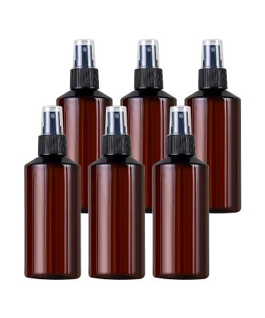 TIANZD 6 Pieces Empty 200 ml Brown PET Plastic Fine Mist Pump Spray Bottles with Black Sprayer for Cosmetic Perfume Water Travel Portable Containers Refillable 1x Funnel 200ml