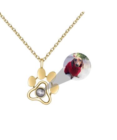 CSSTONE DOG PW Foto Chain projection necklace with picture chain with photo chain with picture inside 925 sterling silver I love you memory jewelry gift for women/pet gold
