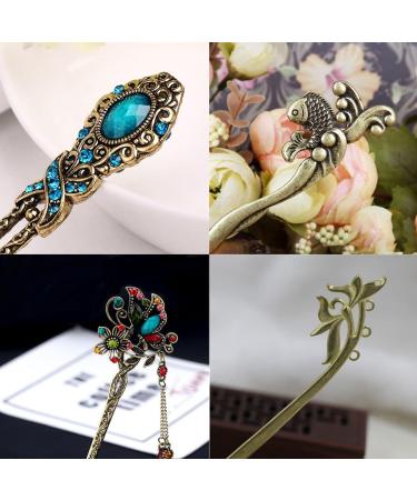 LEEQ Vintage Hair Sticks Chinese Hair Sticks Vintage Chinese Hairpin Antique Hairpin Metallic Hair Stick for Decorative Hair Styling Fixed (6 Pieces) - Buy Online on SooperMarket.com