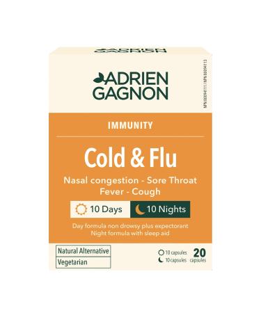 Adrien Gagnon - Cold and Flu - Night and Day Formula - For Relief of nasal congestion sore throat fever and cough - 20 Capsules.