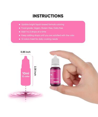 ValueTalks 12 Color x 10ml Food Grade Liquid Food Coloring for Baking and Decorating - Vegan-free and Flavorless Dye for Icing, Cake, Macaron, Fondant, and Slime - Buy Online on SooperMarket.com