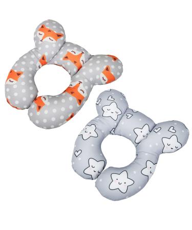 Baby Car Seat Travel Neck Pillow Infant Head Neck Support Cushion Newborn Cute Cartoon Car Sleeping Pillow Neck Rest Pillow Soft U-shaped Head Neck Protector Pillow for Pushchair Stroller Car Seat 1pc fox+1pc five-pointed star