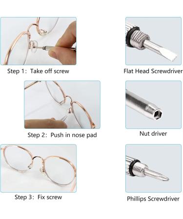 Vivixin Eyeglasses Nose Pads 25 Pairs - Repair Kit with Screwdriver, Screws, Tweezer, Cleaning Cloth - Anti-Slip Silicone Ear Grip - Nose Pad Replacement for Sunglasses & Reading Glasses - Buy Online on SooperMarket.com