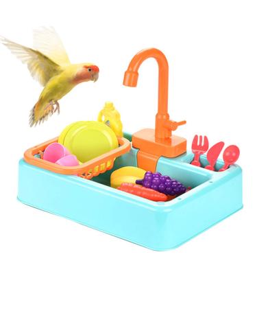 Yoruii Parrot Bath Tub Automatic Bath Tub with Faucet Automatic Bath Box Multifunctional New Bird Bath Tub Bird Shower Bath Feeder Bird Supplies Small Parrot Canary Can be Used as Children's Toys blue
