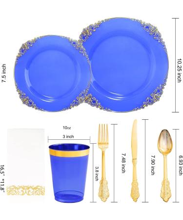 Nervure 175PCS Clear Blue Plastic Plates with Gold Trim - Ideal for Weddings & Parties - Buy Online on SooperMarket.com