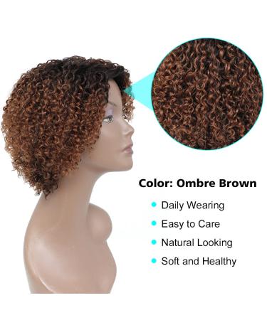 Short Ombre Kinky Curly Wig for Black Women - Glueless Human Hair Wig with Bangs - Buy Online on SooperMarket.com