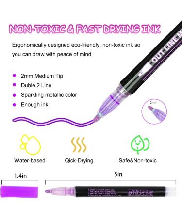Double Line Markers Outline Pens Set - 12 Glitter Colors for DIY Art, Card Making, Lettering & Craft Projects - Buy Online on SooperMarket.com