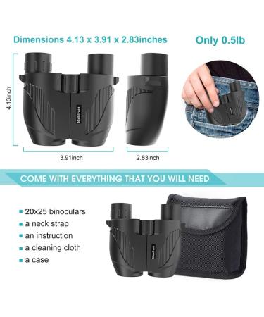 20x25 Compact Binoculars for Adults and Kids - High Power Easy Focus with Low Light Vision - Ideal for Bird Watching and Travel - Black - Buy Online on SooperMarket.com