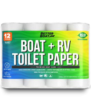 Boat and RV Toilet Paper Septic Safe Tissue Toilet Quick Dissolving 12 Single (1) Rolls for Marine and Travel Camper Systems Camping Biodegradable Supplies Dissolve and Tank Safe | TP Bulk Pack 2 Ply