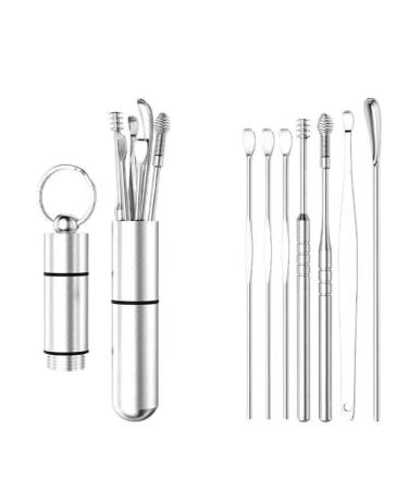 Ear Scoop 6-Piece Set of Ear Picking Tools Adult Ear Pick Ear Scoop Stainless Steel Portable Keychain Ear Scoop