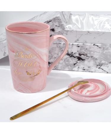 Bokalaka Mother's Day Gift - 400ml Pink Ceramic Coffee Cup with Lid & Spoon | Perfect Mom Gifts & Birthday Present | Best Mom in the World - Buy Online on SooperMarket.com