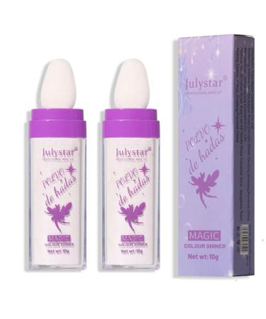 2 PCS Polvo De Hadas, Body Glitter Fairy Highlight Patting Powder Highlighter Body Brightens the Natural Three-dimensional Face Powder Blusher (01# White moonbeam)