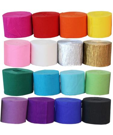 Crepe Paper Streamers Rolls 16 Color, Gold Crepe Paper Decorations 525ft Birthday Party Decor Wedding Hanging Confetti Holiday Decorative Paper (1.38")