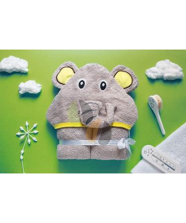 JM Organic Bamboo Hooded Baby Towel - Hypoallergenic & Absorbent - Perfect Baby Gift Set with Washcloth & Laundry Bag - Happy Elephant - Buy Online on SooperMarket.com