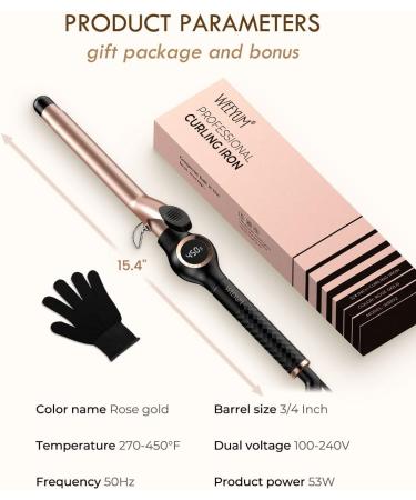 3/4 Inch Long Barrel Curling Iron - Ceramic Tourmaline Hair Wand - Dual Voltage - Buy Online on SooperMarket.com