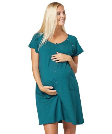 HAPPY MAMA Women's Maternity Nursing Delivery Hospital Gown Nightshirt 1029 16 Bottle Green